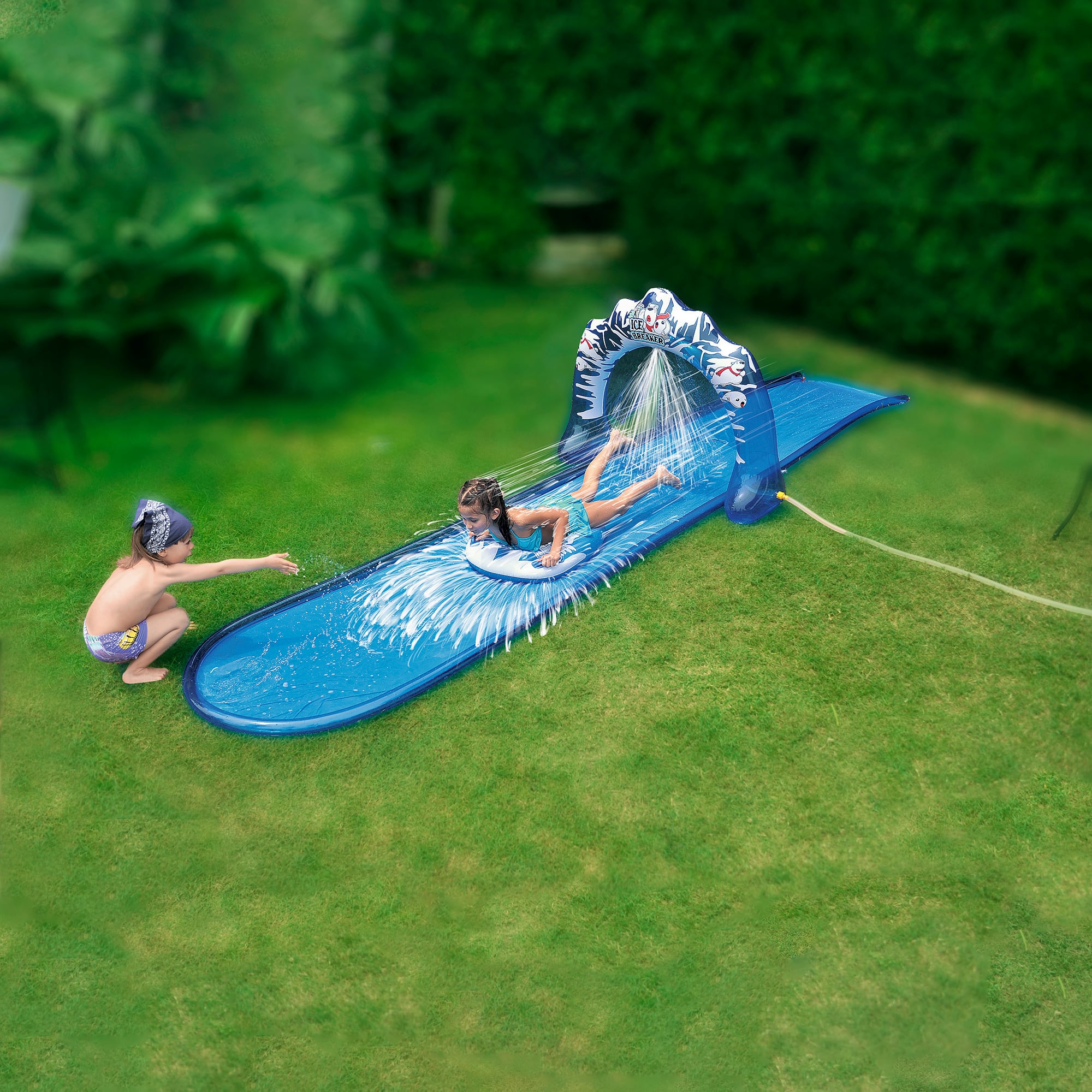 Pool Central 16ft. Blue & White Inflatable Ice Breaker Lawn Water Slide
